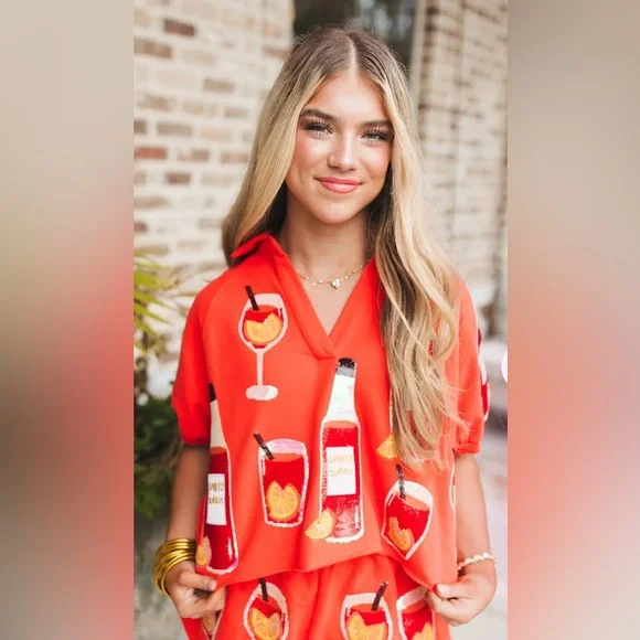 New! QUEEN OF SPARKLES Red Queen of Spritz All Over Top - Picture 4 of 10